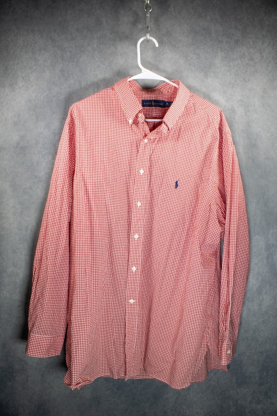 Ralph Lauren Mens Red Gingham Check Long Sleeve Button Down Dress Shirt 18 34-35